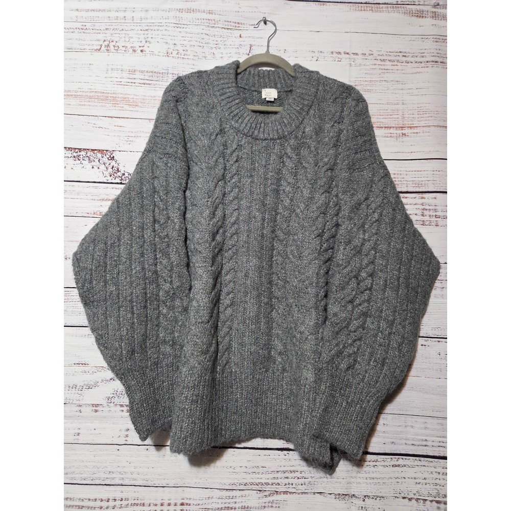 A New Day Womens 2X Cable Knit Crewneck Sweater Heather Grey NWT cottagecore